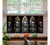 HOMETITUTE Stained Glass Skull Window Privacy Film 39.3x17.7 Inch Gothic Halloween Skeleton Cling Static Window Sticker and Decal for Haunted House Halloween Party and Scary Home Decor