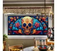 HOMETITUTE Stained Glass Sugar Skull Pattern Static Cling Window Film 39.3x17.7 inches Non-Adhesive Removable Reusable for Glass Door Home and Office Bedrooms PVC Static Cling Sticker