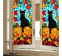 HOMETITUTE Stained Glass Window Film 17.7 x 39.3 Inch Black Cat Pumpkin Privacy Window Film Stained Decals Static Cling Halloween Fall Decor for Home Windows Doors Glass Partitions 17.7x39.3 inch