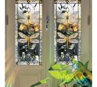 HOMETITUTE Stained Glass Window Film 17.7x39.3 inch Dragonfly Window Privacy Film Stained Decals Static Cling Sun Blocking Decor for Home Office Windows Door Glass Partitions
