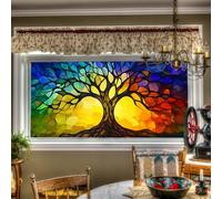 HOMETITUTE Stained Glass Window Film Colorful Tree of Life Pattern 39.3x17.7 inches Non-Adhesive Removable Reusable for Glass Door Home and Office Bedrooms PVC Static Cling Sticker