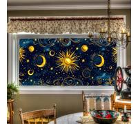HOMETITUTE Stained Glass Window Film Star Moon Sun Pattern Decorative Window Cling 39.37×17.71 Inches Anti UV Static Cling Glass Film Non Adhesive Removable Window Decal for Home Decor