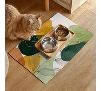HOMETITUTE Stylish Modern Decorative Abstract Leaf Pattern Pet Food Mat Spill-Proof Feeding Pad for Dog and Cat Bowls Non-Slip Placemat for Pet Dining Areas Easy Clean Fast Dry Mat 20" x 12"