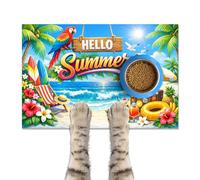 HOMETITUTE Summer Pet Food Mat for Small Pets 24x16 Inch Non-Slip Feeding Mat for Dog and Cat Bowls Beach Inspired Design Easy to Clean Pet Food Placemat for Dogs and Cats