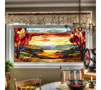 HOMETITUTE Sunset Lake Stained Glass Window Film Landscape Decorative Glass Sticker Privacy Window Clings for Home Living Room Bedroom Office 39.3 × 17.7 Inch