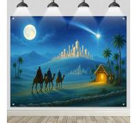 HOMETITUTE Three Wise Men Backdrop 8x6ft Nativity Star Bethlehem Photography Background Biblical Journey Scene Christmas Religious Backdrop for Church Decoration Photo Booth Holiday Party Wall Decor