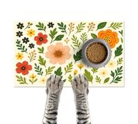 HOMETITUTE Trendy Flower Pattern Pet Feeding Mat Spill-Proof Feood Pad for Food and Water Bowls Non-Slip Placemat for Pet Areas Easy Clean Fast Dry Mat for Cats Kittens & Small Dogs 20" x 12"