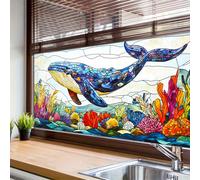 HOMETITUTE Whale Ocean Sea Life Privacy Window Film 39.3x17.7 Inch PVC