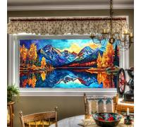 HOMETITUTE Window Film 39.37x17.71 Inches Mountain Lake Pattern Stained Glass Window Film Removable Reusable for Glass Door Home and Office Bedrooms PVC Static Cling Sticker