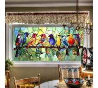 HOMETITUTE Window Privacy Film Stained Glass 39.37×17.71 Inches Colorful Birds Decorative Window Cling Static Cling Removable Decal Anti UV Privacy Film for Home Decor