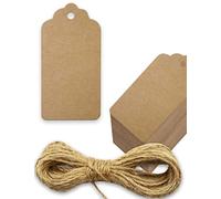 HOMETOOLS.EU® 100 Kraft Paper Gift Tags Labelling with 5 m Jute Cord, Natural