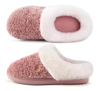 HomeTop Women's Comfy Clog Slippers Soft Warm Non-slip Indoor House Shoes with Fuzzy Collar Blush Pink, 7-8 UK