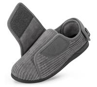 HomeTop Women's Corded Velveteen Adjustable Hook And Loop Closed-back Slippers Ultimate Grey, 9 UK