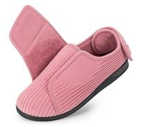 HomeTop Women's Corduroy Slippers Comfy Adjustable Hook and Loop Memory Foam Indoor Closed-back House Shoes for Diabetic Swollen Feet Pink, 5 UK