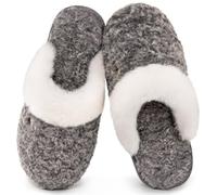HomeTop Women's Faux Alpaca Slippers Warm Soft Comfy Bedroom Indoor House Shoes with Fuzzy Collar Grey, 3-4 UK