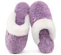 HomeTop Women's Faux Alpaca Slippers Warm Soft Comfy Bedroom Indoor House Shoes with Fuzzy Collar Purple, 3-4 UK