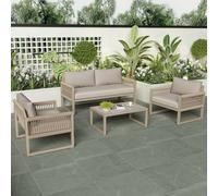 HomeTouch 4 Seater Outdoor Rope Lounge Set with Glass Coffee Table in Khaki | Size: 2 Pack HomeTouch Khaki 2 Pack