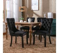 HomeTouch Angie 4 Lux Black Velvet Upholstered Kitchen Dining Chairs with Pull Knocker Back | Size: 4 Pack HomeTouch Black 4 Pack