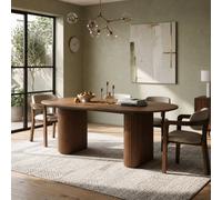 HomeTouch Bistro Walnut Wood Effect Extendable Dining Table With Fluted Wood Legs, Farmhouse Silver Oak Kitchen Table Oval Dinner Tables