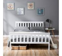 HomeTouch Classic Modern Solid Wood Double Bed Frame 4Ft6 Wooden Bed In White