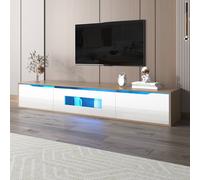 HomeTouch Floating Modern High Gloss TV Unit with Wood Top & LED Lights in White | Size: 1 Pack HomeTouch White 1 Pack