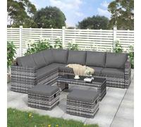 HomeTouch Grey 8 Seater Modern Rattan Garden Corner Sofa Set with Coffee Table | Size: 5 Pack HomeTouch Grey 5 Pack