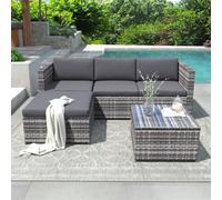 HomeTouch Grey Outdoor Patio Garden Rattan Corner Sofa Set With Rattan Coffee Table