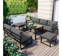 HomeTouch Grey Outdoor Sofa Set With Reclining Backrests