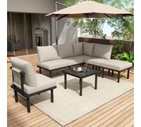 HomeTouch Handwoven Rope 6 Seater Garden Lounge Set with Coffee Table in Beige | Size: 5 Pack HomeTouch Beige 5 Pack