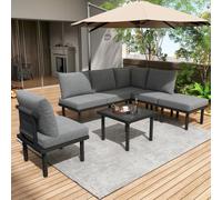 HomeTouch Handwoven Rope 6 Seater Garden Lounge Set with Coffee Table in Grey | Size: 5 Pack HomeTouch Grey 5 Pack