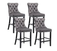 HomeTouch Lux Set of 4 Velvet Upholstered Bar Stools for Kitchen Counter in Grey | Size: 2 Pack HomeTouch Grey 2 Pack