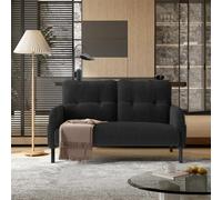 HomeTouch Modern Fabric Upholstered 2-Seater Double Sofa With Side Pockets & Armrests Grey Loveseat