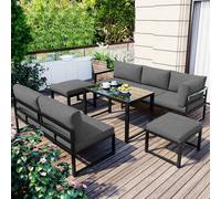 HomeTouch Outdoor Sofa Set with Adjustable Backrest, Stools & Coffee Table in Grey | Size: 5 Pack HomeTouch Grey 5 Pack