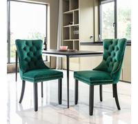 HomeTouch Pair Of Lux Green Velvet Kitchen Dining Chairs With Knocker Wing Back Bedroom Office Chairs