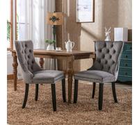 HomeTouch Pair Of Lux Grey Velvet Kitchen Dining Chairs With Pull Knocker Wing Back Home Office Bedroom Chairs