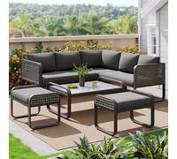 HomeTouch Rattan 7 Seater Outdoor Furniture Set with Stools & Coffee Table Grey | Size: 5 Pack HomeTouch Grey 5 Pack