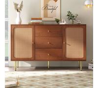 HomeTouch Rattan Sideboard Side Cabinet, Oak Wood Chest of Drawers in Brown | Size: 1 Pack HomeTouch Brown 1 Pack