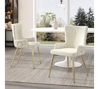 HomeTouch Set of 2 Beige Velvet Dining Chairs with Wing Back & Gold Metal Legs | Size: 2 Pack HomeTouch Beige 2 Pack