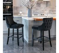 HomeTouch Set Of 2 Contemporary Velvet Upholstered Wing-Back Barstools Black