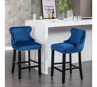 HomeTouch Set Of 2 Contemporary Velvet Upholstered Wing-Back Barstools Blue