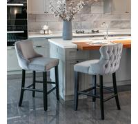 HomeTouch Set Of 2 Contemporary Velvet Upholstered Wing-Back Barstools Grey