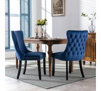HomeTouch Set Of 2 Lux Velvet Kitchen Dining Chairs Wing High Back Bedroom Office Chairs Royal Blue