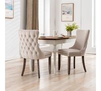 HomeTouch Set Of 2 Lux Velvet Tufted Dining Chairs, Wing Back Kitchen Chairs Office Bedroom Chairs With Oak Wood Legs