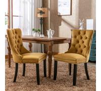 HomeTouch Set Of 2 Lux Velvet Tufted Dining Chairs With Pull Knocker, Wing Back Kitchen Chairs Home Office Bedroom Chairs Yellow