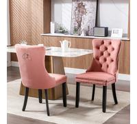 HomeTouch Set Of 2 Lux Velvet Tufted Dining Chairs With Pull Knocker, Wing Back Kitchen Chairs Home Office Bedroom Chairs Pink