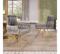 HomeTouch Set Of 2 Velvet Swivel Dining Chairs With Gold Metal Legs Grey
