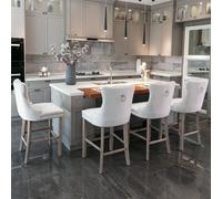 HomeTouch Set of 4 Beige Bar Stools Kitchen Breakfast Barstools with Wooden Legs | Size: 4 Pack HomeTouch Beige 4 Pack
