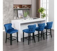 HomeTouch Set of 4 Contemporary Velvet Upholstered Wing-Back Barstools Blue | Size: 4 Pack HomeTouch Blue 4 Pack