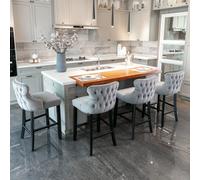 HomeTouch Set Of 4 Contemporary Velvet Upholstered Wing-Back Barstools Grey