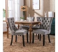 HomeTouch Set Of 4 Lux Grey Velvet Kitchen Dining Chairs With Pull Knocker Wing Back Bedroom Office Chairs